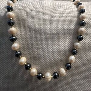 Handmade by me Elegant Pearl and Black Bead Necklace